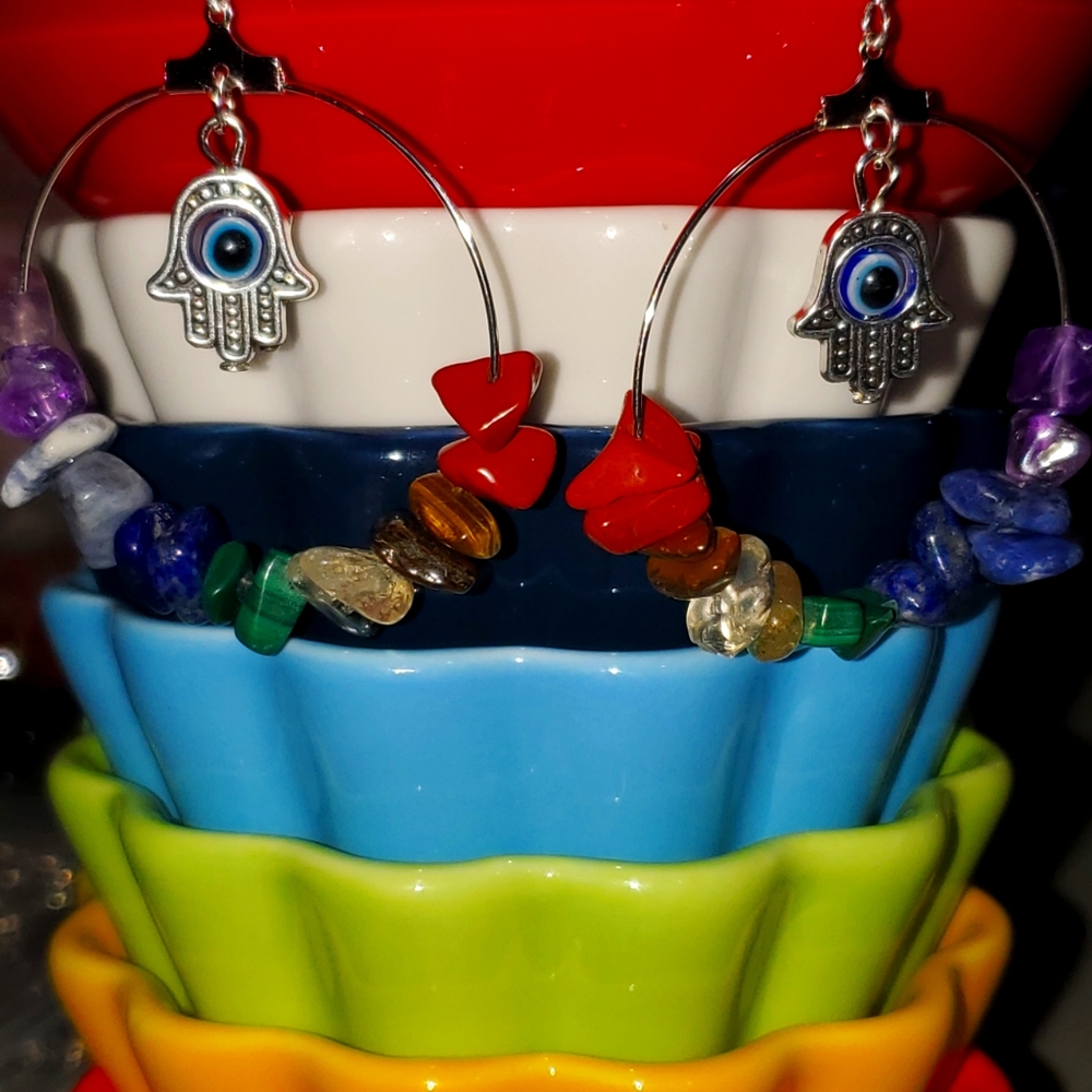 Chakra hoops with evil eye